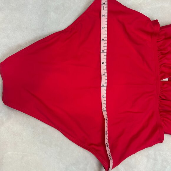 NWT Plunging Ruched One Piece Swimsuit Women Vibrant Red Medium Cupshe - Picture 12 of 16